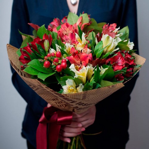 Alstroemeria Bouquet with hypericum